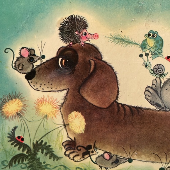 VTG 1960’s George Buckett Dachshund dog bunny & animal friends laminate picture - Picture 2 of 8